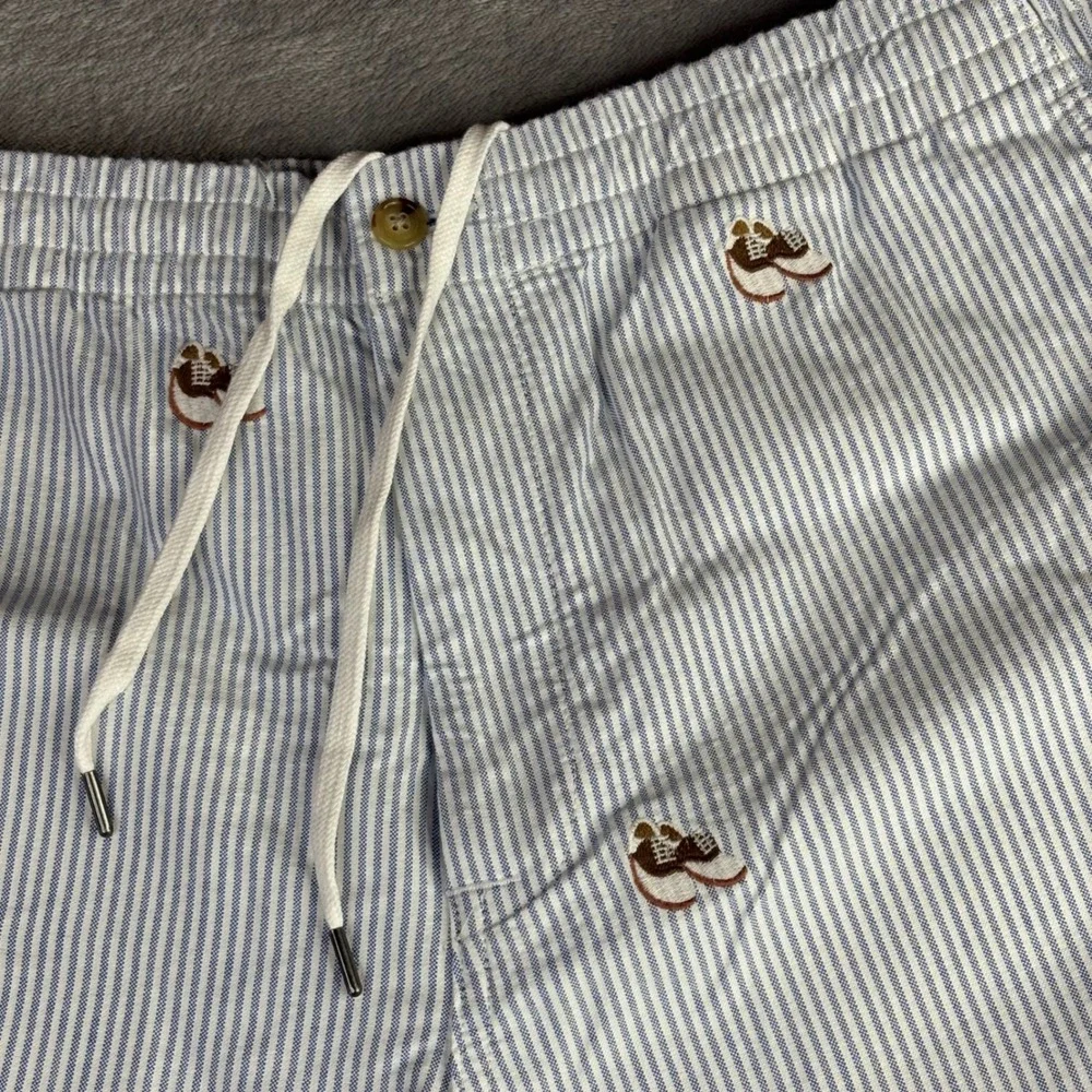 Polo Ralph Lauren Shorts Men XL Blue Seersucker Striped Saddle Shoe Embroidered